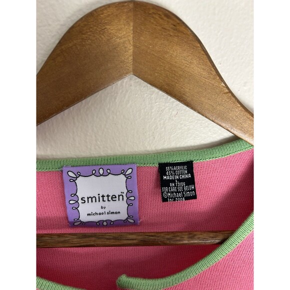 Michael Simon Cardigan Sweater L Pink Christmas Winter Dog Embroidered Large - Picture 2 of 4